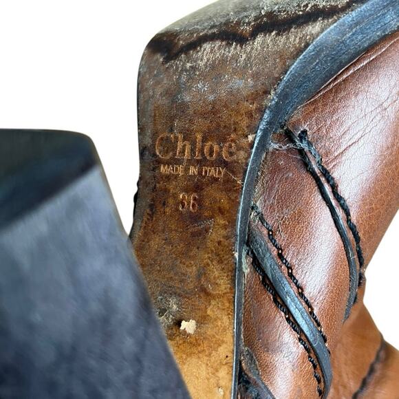Chloe Tall Leather Heel Boots Size 36 Made In Italy Bohemian Chic - Picture 8 of 9